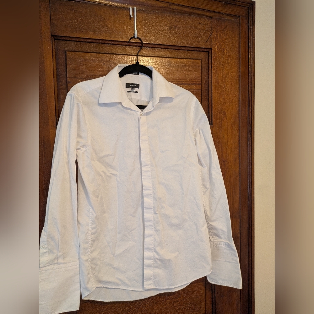 Sarar White Button Down Shirt Slim Fit French Cuff, 15.5, 32/33